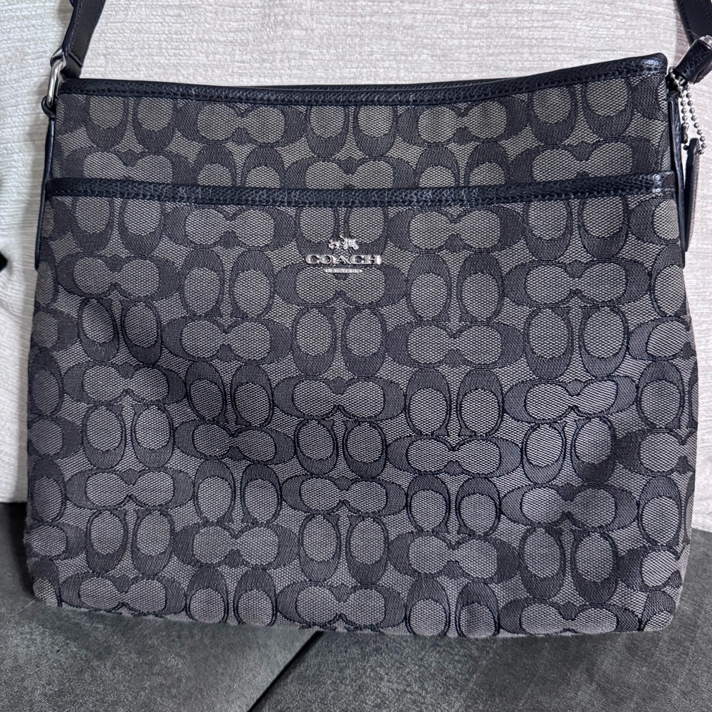 Coach Gray and Black Signature Messenger Bag
